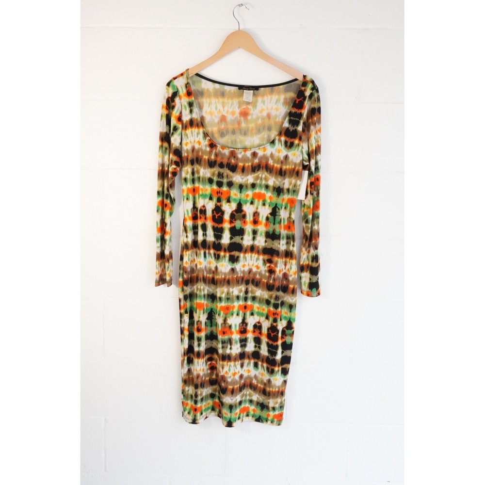 Sexy Diva Bodycon Dress Women 1XL Multicolor Tie Dye Long Sleeve Scoop Neck